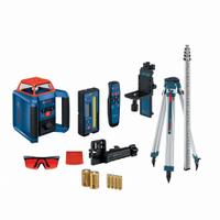 BOSCH Rotary Laser: 2,000 ft Range w/Receiver, Red Beam, Horizontal/Vertical, ±1/16 in @ 100 ft (MPN GRL2000-40HVK). Key specifications — attr935954: Red; attr935948: ±1/16 in @ 100 ft; attr935970: Laser Glasses; attr935961: Vertical; attr935962: Electronic Self-Leveling; attr935949: AA; attr935951: Electronic Self-Leveling; attr935952: Batteries Included.