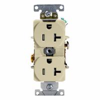 LEVITON Duplex Receptacle Outlet: Duplex, 5-20, Ivory, 125V AC, 20 A, 2 Pole / 3 Wire (MPN T5362-I)