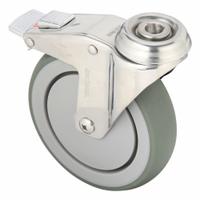 MEDCASTER Bolt-Hole Caster: Swivel, Side Brake, Rubber, 5 in Wheel Dia., 1 1/4 in Wheel Wd, Nylon (MPN SS05AMX125TLHK01). Key specifications — Brand: MEDCASTER; Roll Up: Swivel with Brake.