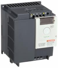 SCHNEIDER Variable Frequency Drive: In Phase Three, 200-240V AC, Out Phase Three, 4 hp, IP20, Black (MPN ATV12HU30M3). Key specifications — Style: Heat Sink; Color: Black/Blue/Gray; Output Voltage: 200-240V AC; Output Phase: Three.