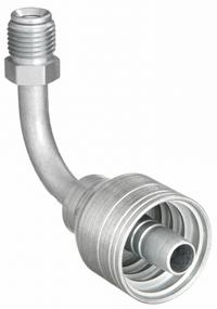 AEROQUIP Hydraulic Crimp Fitting: Steel x Steel, 90° Elbow, -4 For Hose Dash Size, Male x Genderless (MPN 1AA4MFB6). Key specifications — For Hose Dash Size: -4; Fitting Gender: Male x Genderless; Fitting Connection Type: Inverted Flare x Crimp; Thread Size: 7/16"-24; Brand: AEROQUIP.