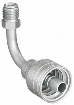 AEROQUIP Hydraulic Crimp Fitting: Steel x Steel, 90° Elbow, -4 For Hose Dash Size, Male x Genderless (MPN 1AA4MFB6). Key specifications — For Hose Dash Size: -4; Fitting Gender: Male x Genderless; Fitting Connection Type: Inverted Flare x Crimp; Thread Size: 7/16"-24; Brand: AEROQUIP.