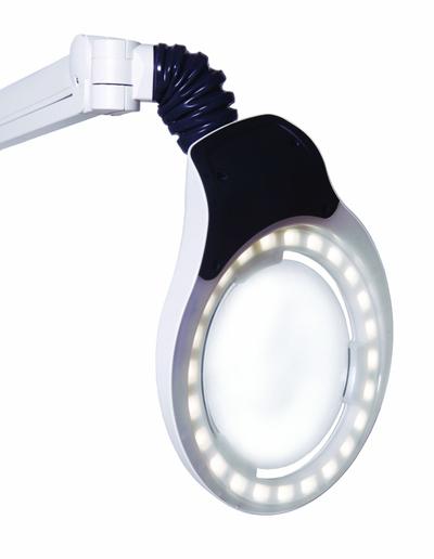 BURTON Magnifier: LED, 1360 lux/3830 lux, Wall, 4000K, 90 CRI, 10 W Watt, 100 to 240V AC - Clamp-Mount Tabletop Medical Lights
