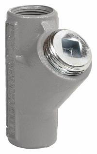 Sealing Fitting - Vertical: Aluminum, 3/4 in Trade Size, Female to Female, 3 11/16 in Overall Lg (MPN EY-75WW). Key specifications — Brand: KILLARK; Finish: Powder Coated; Connection Type: Threaded; Thread Size: 3/4 in; Thread Gender: Female to Female; Ends - Hazardous Fittings: 3/4 in FNPT x 3/4 in FNPT; Material: Aluminum; Hazardous Location Rating: Class III.