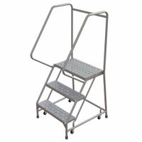 BALLYMORE Rolling Ladder: 2.5 ft Platform Ht, Assembled, Aluminum, Wt-Actuated, Perforated (MPN WLAR103246). Key specifications — Includes Handrails: Handrails Included; Material: Aluminum; Brand: BALLYMORE; Color: Gray.