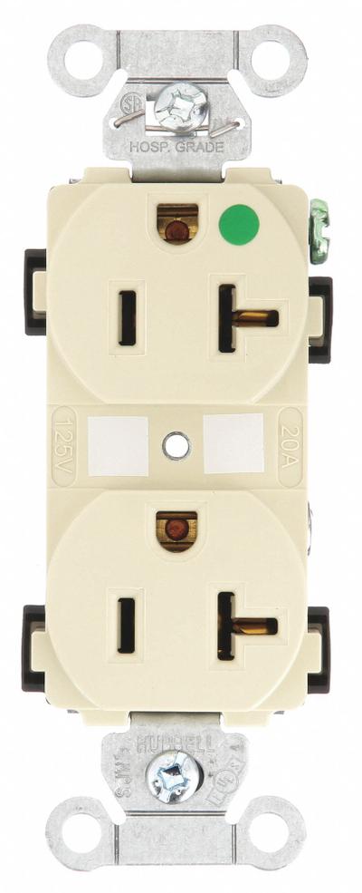 BRYANT Receptacle: Hospital Grade, Duplex, 5-20R, Ivory, 125V AC, 20 A - General Purpose Receptacles