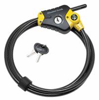MASTER LOCK Cable Lock: Steel, Black, 6 ft Cable Lg, 3/8 in Cable Dia, Key Locking (MPN 8413DPF). Key specifications — Cable Coating: Vinyl; Cable Color: Black; Cable Lock Type: Adjustable Length Cable Locks; Locking Style: Key; Brand: MASTER LOCK; Cable Material: Steel.