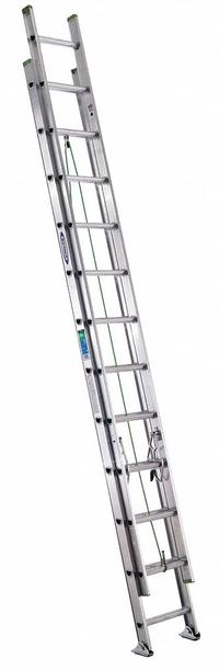 WERNER Extension Ladder: 24 ft Ladder Size, Aluminum, 225 lb Load Capacity, 34 lb Wt, 2 Sections (MPN D1224-2). Key specifications — Color: Silver; Brand: WERNER; Included Features: Rope and Pulley; Removable Fly: Removable.
