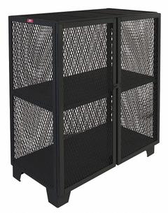 JAMCO Storage Cabinet: 48 in x 36 in x 54 in, 2 Fixed Shelves, Swing Handle & Padlock Hasp, Legs (MPN MB448BL). Key specifications — Brand: JAMCO; Body Panel Type: Ventilated; Base Type: Legs; Cabinet Color: Black; Frame Assembled: Assembled.