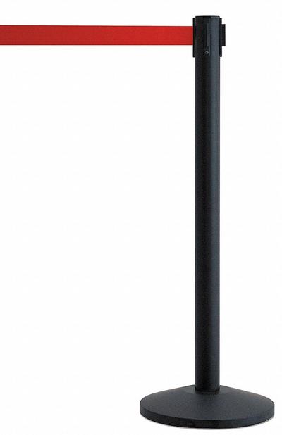 QUEUEWAY Barrier Post with Belt: Red, No Pattern, No Legend, 7 1/2 ft Belt Lg - Solid-Color Retractable Belt Post Barriers