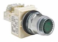 SCHNEIDER Illuminated Push Button: Illuminated, Flush Profile, Non-Metallic, 30 mm, SPDT (MPN 9001K1L35GH13). Key specifications — Brand: SCHNEIDER; Action: Momentary; Series: 9001K; Push Button Material Type: Non-Metallic.