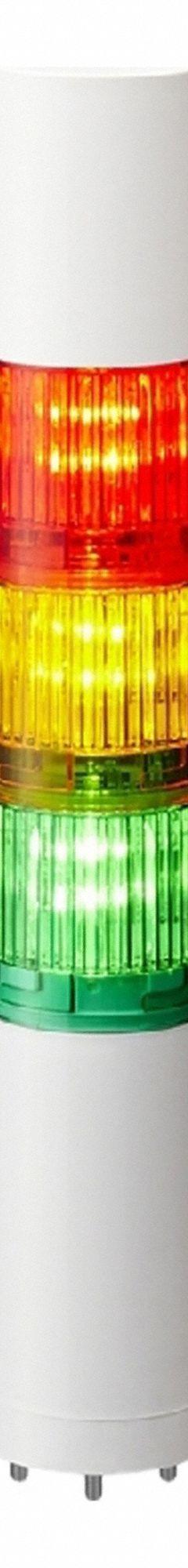 PATLITE Tower Light Assembly: 3 Tier, Sounder Tier Included, IP54, Amber/Green/Red, Direct Wire (MPN LR4-302WJBW-RYG). Key specifications — Manufacturer Part Number: LR4-302WJBW-RYG; Brand: PATLITE; Operating Voltage: 24V DC; Light Tier Color: Amber.