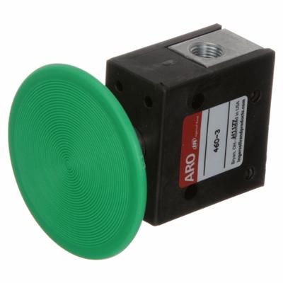 ARO Manual Air Control Valve: 460, Two-Way / Two-Position, Button, Green - ARO 400 Series Manual Air Control Valves