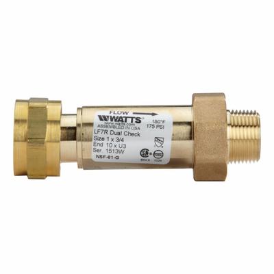 Watts Backflow Preventer: LF7R, 1 in Pipe Size, Female Meter Swivel x Union MNPT - Potable Water Dual Check Backflow Preventers
