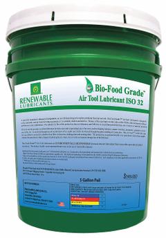 RENEWABLE LUBRICANTS Air Tool Oil: Synthetic, -17°F Min. Op Temp., 250°F Max. Op Temp., Pail (MPN 87464). Key specifications — attr1321222: Synthetic; attr1321227: 211; attr1321244: RENEWABLE LUBRICANTS; attr1321245: Pail.