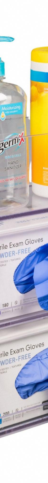 Glove Box Holder: 5 7/8 in Overall Wd, 16 in Overall Ht, 11 3/4 in Overall Lg, PETG, Clear, Wall (MPN GB2BIN-W). Key specifications — Material: PETG; Mounting Location: Wall; Color: Clear; Product Type: Two Glove Box Holder; Total Holding Capacity: (2) Glove Boxes; Brand: POLTEX.
