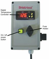 BRISKHEAT Temperature Controller: 4 3/4 in Overall Ht, 3 3/4 in Overall Lg, 4 3/4 in Overall Wd (MPN TTD999-K240). Key specifications — Product Type: Temperature Controller; Brand: BRISKHEAT.