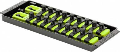 ERNST MANUFACTURING Socket Organizer: Yellow, 3 5/8 in Overall Wd, 18 Posts/Slots - Socket Rails & Trays