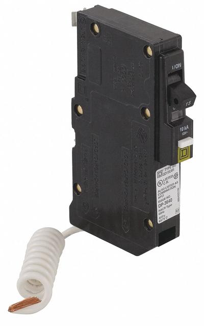 SQUARE D Miniature Circuit Breaker: 15 A, 120V AC, Single Phase, 22kA at 120/240V AC - QO Series, Plug-In Square D Miniature Circuit Breakers
