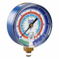 YELLOW JACKET Low Side Gauge: Low Side Gauge, Non-Liquid Filled, 3 1/8 in Dia, 1/8 in Male NPT, Blue (MPN 49604). Key specifications — Brand: YELLOW JACKET; Accuracy: ± 1%; Color: Blue; For Refrigerant Type: R-448A.