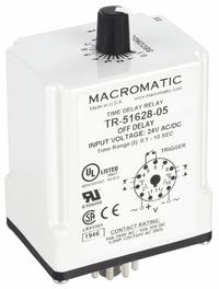 MACROMATIC Single Function Time Delay Relay: Socket Mounted, 24V AC/DC, 10 A, 11 Pins/Terminals (MPN TR-51628-05). Key specifications — Brand: MACROMATIC.