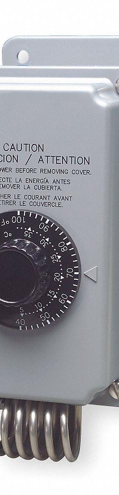 PECO Line Volt Mechanical Tstat: Heat or Cool, Plastic, 40° to 100°F, 3°F, Hydraulic Air Coil (MPN TH109-009). Key specifications — attr400419: 120 to 277V AC; attr400424: (2) SPDT, Open/Close on Rise; attr400415: 40° to 100°F; attr400417: 3°F; attr400418: Hydraulic Air Coil; attr400408: Heat or Cool; attr408361: PECO; attr400410: Plastic.