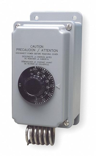 PECO Line Volt Mechanical Tstat: Heat or Cool, Plastic, 40° to 100°F, 3°F - Weatherproof Single-Stage Controls