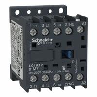 SCHNEIDER Contactor: Non-Reversing, 3 Poles, 3NO Contacts, 12 A, 240V AC Coil (MPN LC1K1201P7). Key specifications — Brand: SCHNEIDER; Integrated Surge Suppression: No.