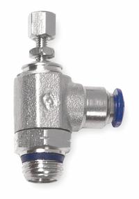 AIGNEP USA Universal Flow Control: Elbow Fitting, Knob, 1/4 in Valve Body Size, 1/4 in Tube (MPN 88978-04-04). Key specifications — attr947203: Stainless Steel; attr947205: AIGNEP USA.
