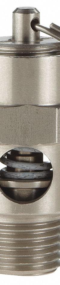CONRADER Safety Valve: Soft Seat, 1/4 in (M)NPT Inlet (In.), 300 psi Preset Setting (PSI), Viton (MPN SRV250-V-SS-300). Key specifications — attr291993: Soft Seat; attr291998: Stainless Steel; attr292007: Viton; attr292009: Stainless Steel; attr294753: CONRADER.