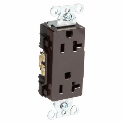 HUBBELL Receptacle: Decorator Duplex, 5-20, Brown, 125V AC, 20 A, 2 Pole / 3 Wire (MPN DR20) - General Purpose Receptacles