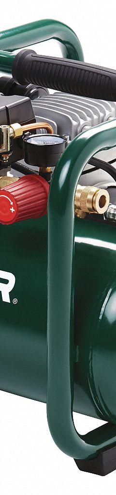 ROLAIR Portable Air Compressor: Quiet, Oil Free, 2.5 gal, Hot Dog, 1 hp, 2.4 cfm @ 90 psi, 120V AC (MPN JC10PLUS). Key specifications — attr48686: Oil Free; attr48685: 120V AC; attr48689: 4.10 cfm; attr48678: 7.5 A; attr48688: 1/4 in Coupler; attr48671: ROLAIR; attr124308: Quiet (less than 75 dBA).