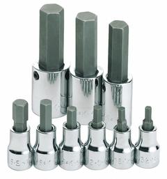 SK PROFESSIONAL TOOLS Socket Bit Set: 1 - 25 Pieces, 3/8 in, 1/2 in Drive Size, 9 Pieces, SAE (MPN 19733). Key specifications — attr1216280: Replaceable Insert; attr1216283: SK PROFESSIONAL TOOLS; attr1225718: 5/32 in to 5/8 in; attr1227491: 3/8 in, 1/2 in.