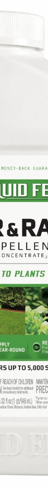 LIQUID FENCE Deer and Rabbit Repellent: Targets Deer/Rabbits, 5,000 sq ft Coverage Area, Liquid Form (MPN HG-71106). Key specifications — Brand: LIQUID FENCE; Targeted Animals: Rabbits; Form: Liquid.