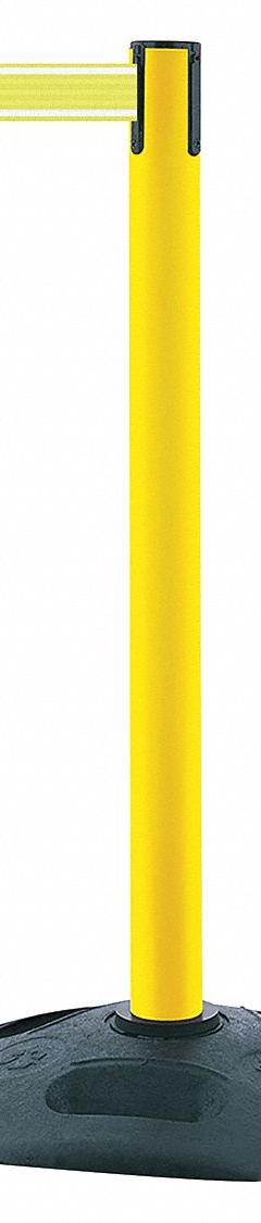 TENSABARRIER Barrier Post with Belt: Yellow, No Pattern, No Legend, 7 1/2 ft Belt Lg, Yellow (MPN 886-35-STD-Y5-NV-C). Key specifications — Base Material: Rubber; Belt Color: Yellow; Brand: TENSABARRIER; Post Material: Plastic; Post Color: Yellow; Message: No Legend.