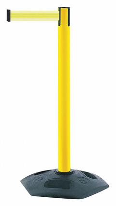 TENSABARRIER Barrier Post with Belt: Yellow, No Pattern, No Legend, 7 1/2 ft Belt Lg, Yellow (MPN 886-35-STD-Y5-NV-C). Key specifications — Base Material: Rubber; Belt Color: Yellow; Brand: TENSABARRIER; Post Material: Plastic; Post Color: Yellow; Message: No Legend.