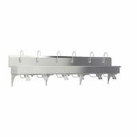 SANI-LAV Hands-Free Wash Station: 6 Stations, 8 in Bowl Dp, 117 in Bowl Lg, 16 1/2 in Bowl Wd, 16 ga (MPN 512WSL-0.5). Key specifications — Includes Side Splash: Side Splash Not Included; Series: Stainless Steel Wash-Station; Brand: SANI-LAV.