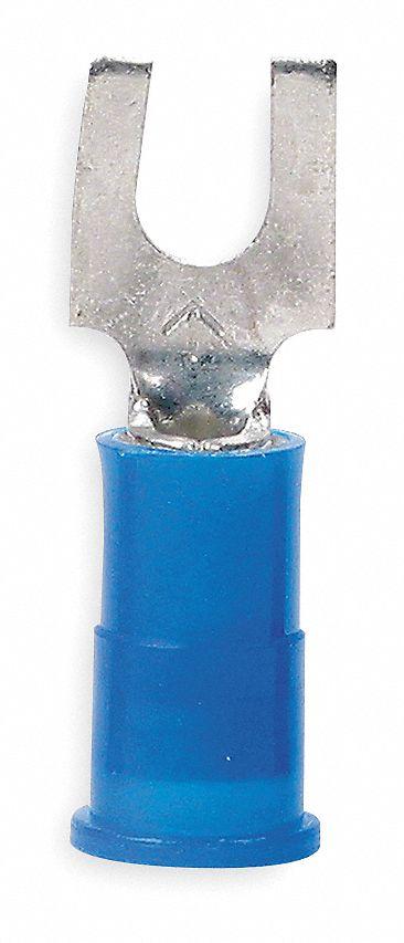 3M Fork Terminals: Blue, Nylon, #10 Stud Size, 16 AWG – 14 AWG Wire Range - Insulated Fork Terminals