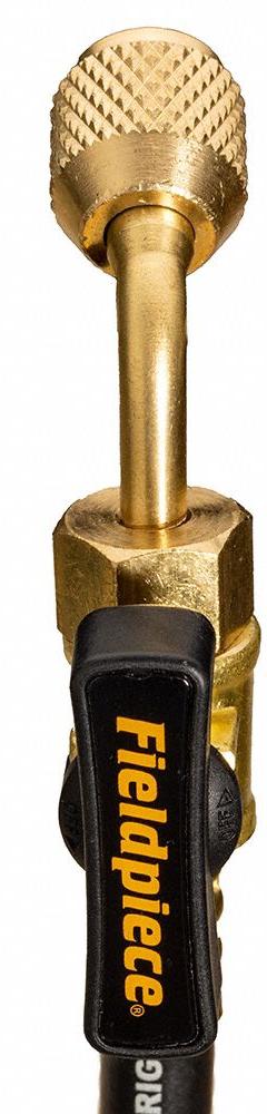 FIELDPIECE Hose: 5 ft Lg, 45° Angle, Black, Rubber, Single Hose, Ball Valve (MPN HR1BM). Key specifications — Brand: FIELDPIECE; Includes Valve: Yes.