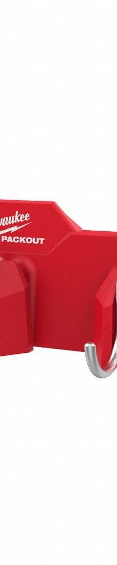 MILWAUKEE PACKOUT Tool Box 3-Hook Attachment: 4 in W x 4 13/16 in H x 16 13/16 in L, Red (MPN 48-22-8606). Key specifications — attr1120120: Impact-Resistant; attr1120130: MILWAUKEE; attr1120217: ABS Plastic; attr1120218: Red; attr1126375: Tool Cases.