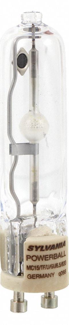 HID Bulb: Universal Burning, T4, 2-Pin (GU6.5), 20 W Watt, 3000K, Metal Halide, 95V (MPN MC20TF/U/GU6.5/830). Key specifications — Color Temperature: 3000K; Brand: LEDVANCE/ SYLVANIA; Shatter-Resistant: No.