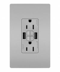 USB Receptacle: Duplex, 5-15R, 2 USB Ports, USB Type A, Gray, 125V AC, 15 A, GFCI (MPN 1597TRUSBAAGRY). Key specifications — Brand: LEGRAND.