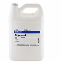 RPI Glycerol, ACS Grade: 4 L Volume, ACS, Liquid, Plastic (MPN G22025-4.0). Key specifications — Form: Liquid; Special Information: Used in casting gradient gels, as a protein stabilizer and storage buffer component.; Brand: RPI; Chemical Grade: ACS; Container Material: Plastic.