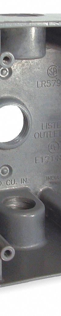 BELL Electrical Box: Aluminum, Square, 2 Gangs, 3/4 in Hub Size, 32 cu in Capacity, Gray (MPN 5342-0). Key specifications — Color: Gray; Brand: BELL.