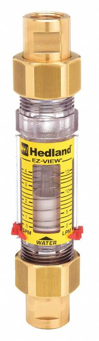 HEDLAND Mechanical Flowmeter: Flow Meter, Scale, Variable Area, Inline, Universal, Gallons/Liters (MPN H624-007-R). Key specifications — Display Type: Scale; O-Ring Material: Buna-N; Includes Flow Rate Adjustment Knob: No; Includes Pressure Guage: No; Mounting Orientation: Universal; Unit Of Measure: Gallons; Brand: HEDLAND; Accuracy: +/-5%.