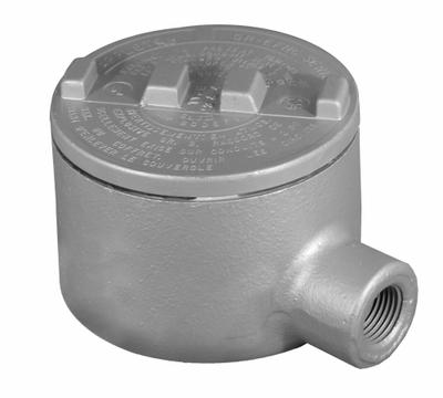 APPLETON ELECTRIC Conduit Outlet Body: Iron, Triple Coat Epoxy Coating, GR, 1/2 in Trade Size - EA Round Body - 90°Elbow Type