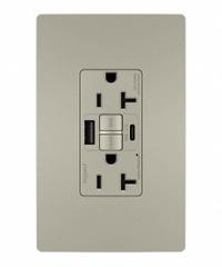 USB Receptacle: Duplex, 5-20R, 2 USB Ports, USB Type A/C, Nickel, 125V AC, 20 A, GFCI (MPN 2097TRUSBACNIC4). Key specifications — Brand: LEGRAND.