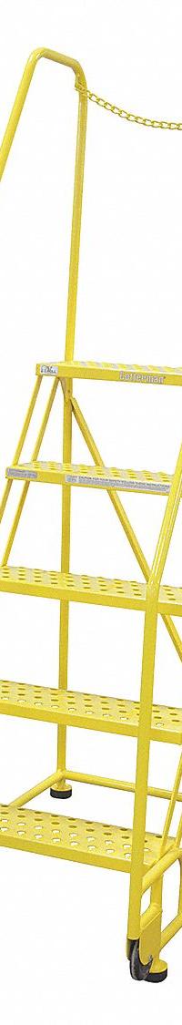COTTERMAN Rolling Ladder: 4.2 ft Platform Ht, Assembled, Steel, 450 lb Load Capacity - Max (MPN 5TR26A6E10B8D3C2P6). Key specifications — Color: Yellow; Brand: COTTERMAN; Handrail Configuration: Double Handrails; Rear Chain: Removable Chain.