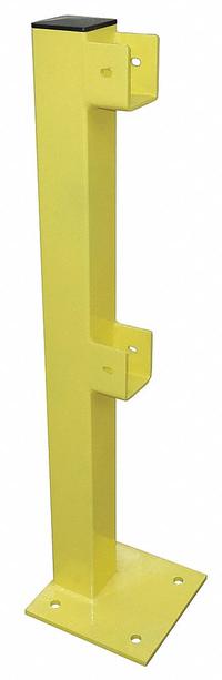 APPROVED VENDOR Flush End Post: 4 in Post Wd, End, 4 in Post Dp, 2 Rail Levels, Rubber Caps, Steel (MPN 22DN10). Key specifications — Includes Mounting Hardware: Mount Hardware Not Included; Color: Yellow; Material: Steel; Finish: Powder Coated; Product Type: Guardrail Post; Number of Rail Levels: 2.