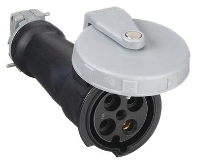 HUBBELL Pin and Sleeve Connector: Black, 600V AC, Three Phase, 100 A, 3 Pole, 4 Wire - Washdown-Rated Connectors